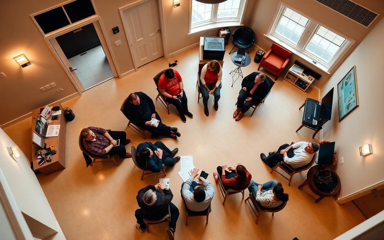 Community attendees in a circle listening to a chiropractic education workshop